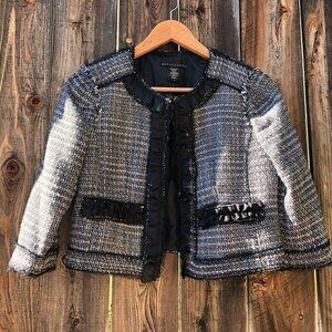 Apostrophe Cropped Tweed Ribbon Embellished Blazer Jacket 2